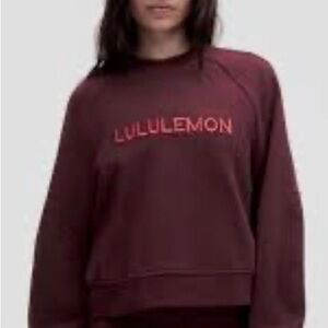 Lululemon Women's Crewneck Sweatshirt - Burgundy with Red Logo Size M/L